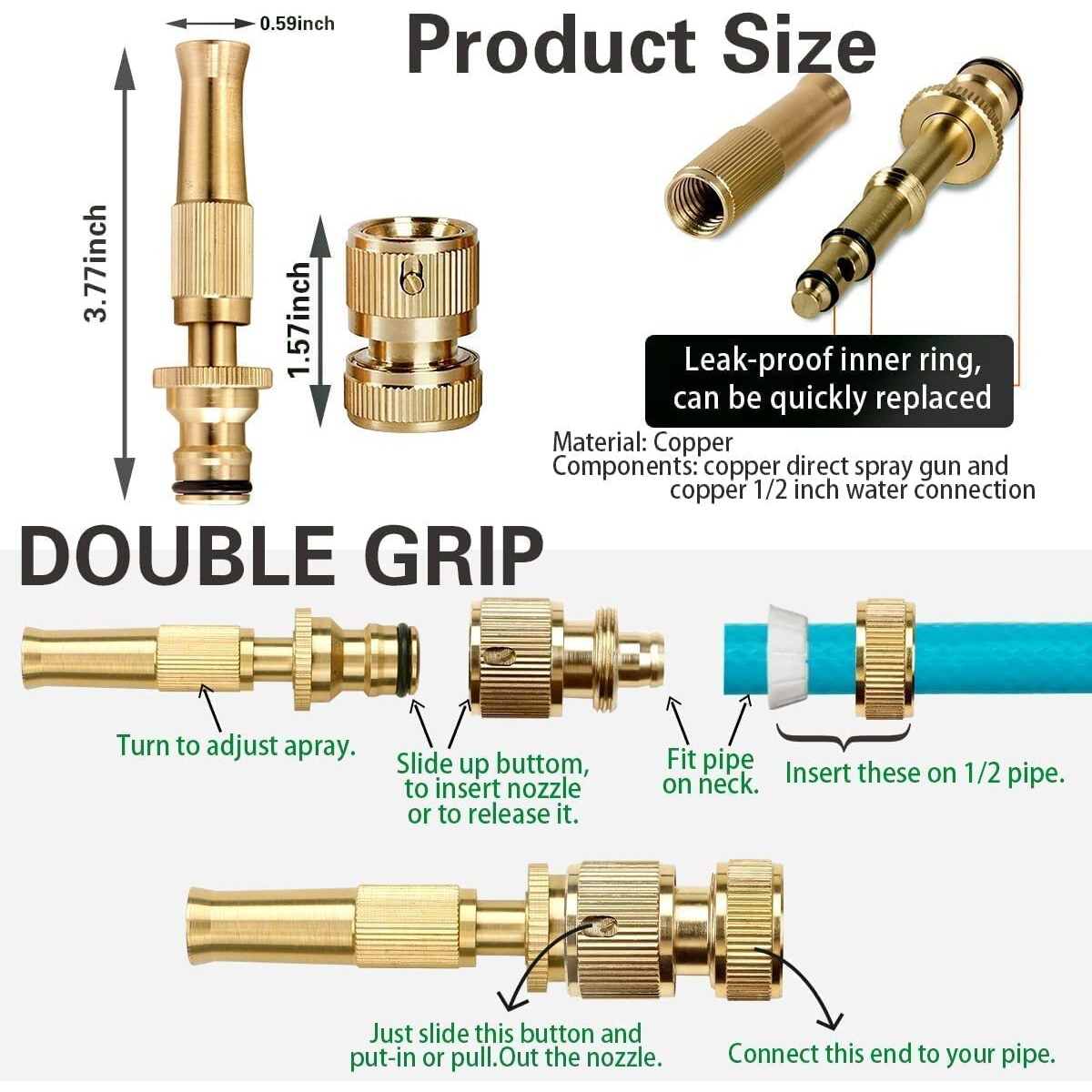 PRIVILON GLOBAL High Pressure Brass Hose Nozzle Adjustable Water Spray Gun for car Motorbike for Gardening, for Washing