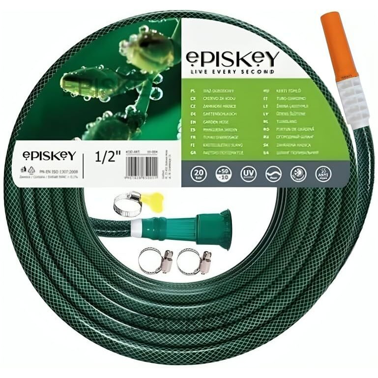 EPISKEY Heavy Duty Expandable Garden Hose Flexible Water Pipe with Double Latex Core PVC Nozzle Water Spray Gun Braided Outer Layer Small No Kink Hose | Multicoloured (15 Meter)
