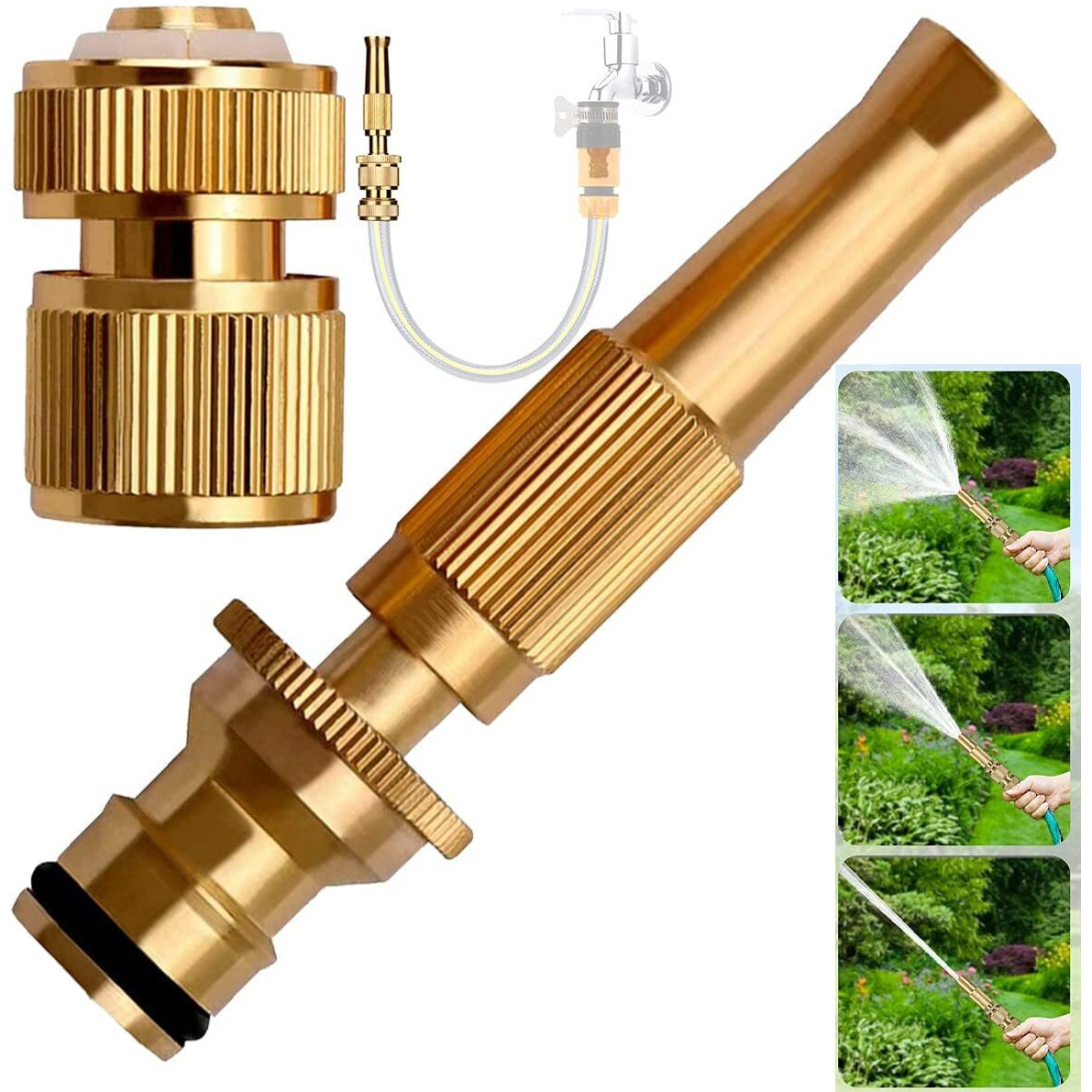 JD Fresh Brass Water Spray Nozzle/ High Pressure washer Pipe for Cleaning/Adjustable Hose Nozzle Water Spray Gun/Jet Water Spray Gun for Plants/Bike/Garden (Brass)