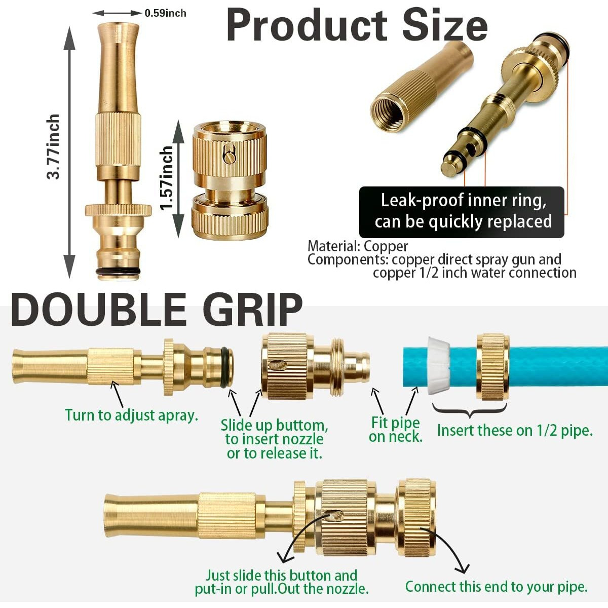 JD Fresh Brass Water Spray Nozzle/ High Pressure washer Pipe for Cleaning/Adjustable Hose Nozzle Water Spray Gun/Jet Water Spray Gun for Plants/Bike/Garden (Brass)