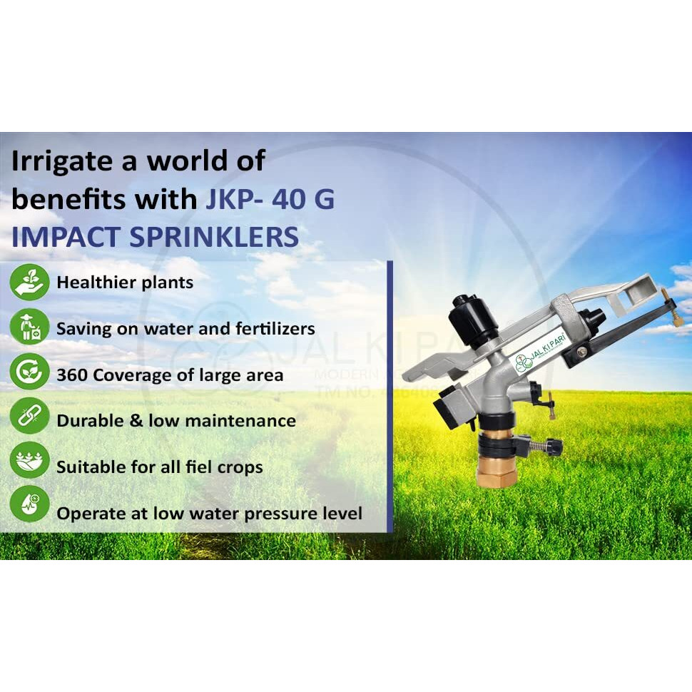 JALKIPARI JKP 40G 1.25" inch RAIN Gun Used for Irrigation, DUST SUPRESSION, Water SPRINKLERING in Farms, Gardens and LAWNS (Pack of 1) (JKP Metal 1.25" inch RAINGUN)
