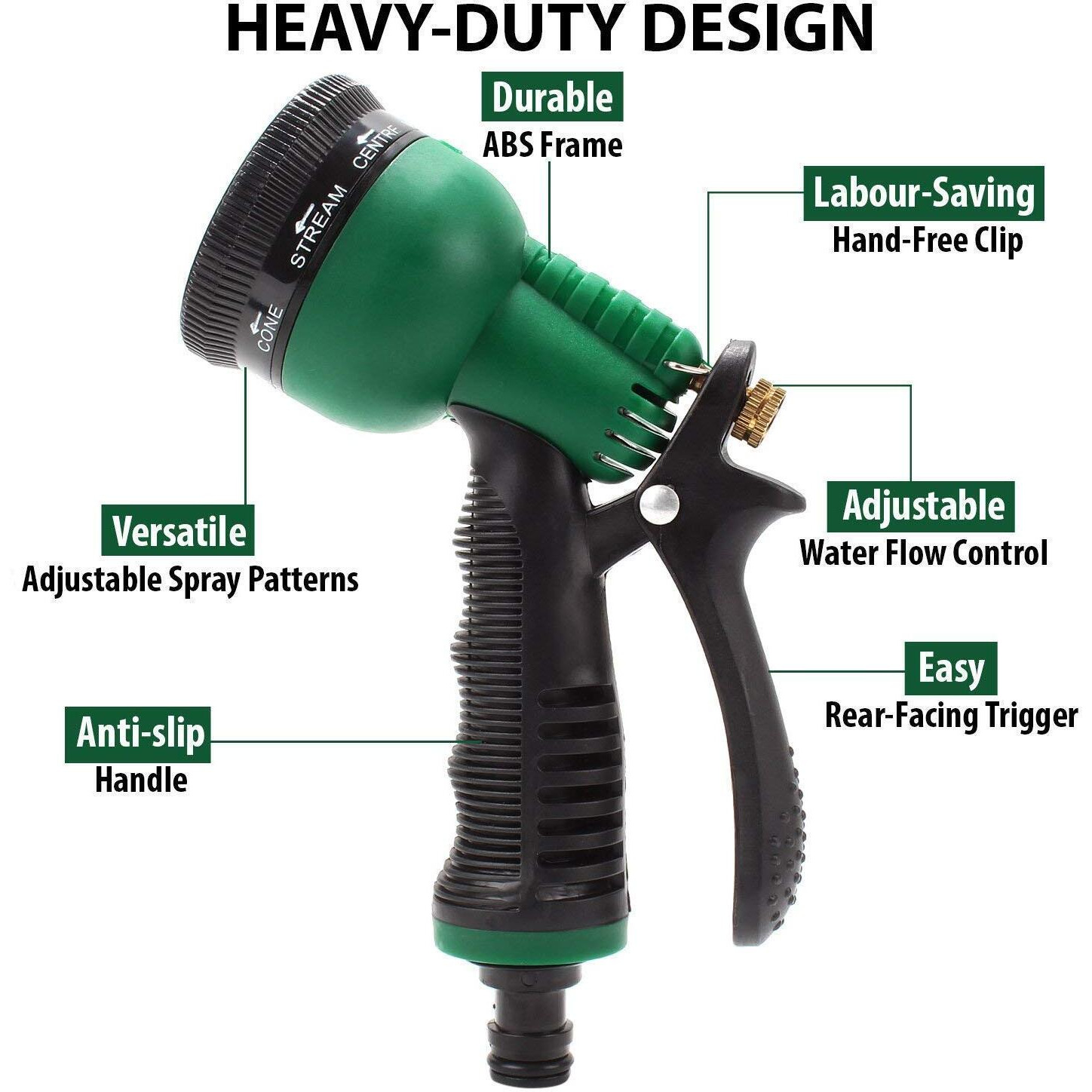 Sakoraware Garden Hose Nozzle Spray Gun Water Sprinkler with 8 Adjustable Watering Patterns- Suitable for Watering Lawn and Garden Car Bike Pets cleaning (Black and Green)