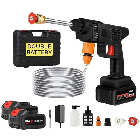 Leafly Cordless Portable Wireless Pressure Washer Gun 48V 12000mah High Pressure Water Gun for Car Wash Bike Washing Cleaning| Adjustable Nozzle and 5M Hose Pipe (Double_Battery)