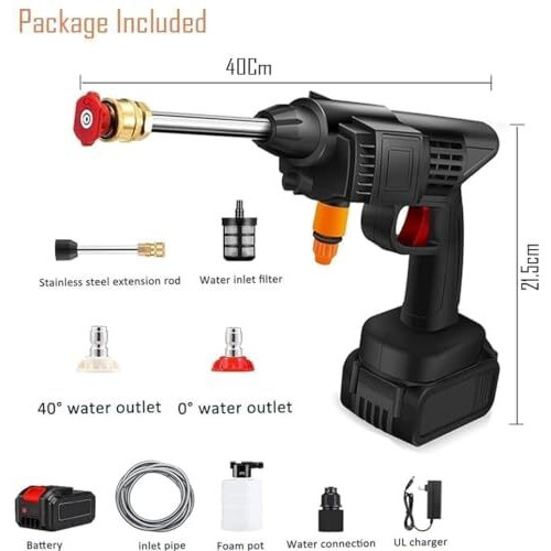Leafly Cordless Portable Wireless Pressure Washer Gun 48V 12000mah High Pressure Water Gun for Car Wash Bike Washing Cleaning| Adjustable Nozzle and 5M Hose Pipe (Double_Battery)