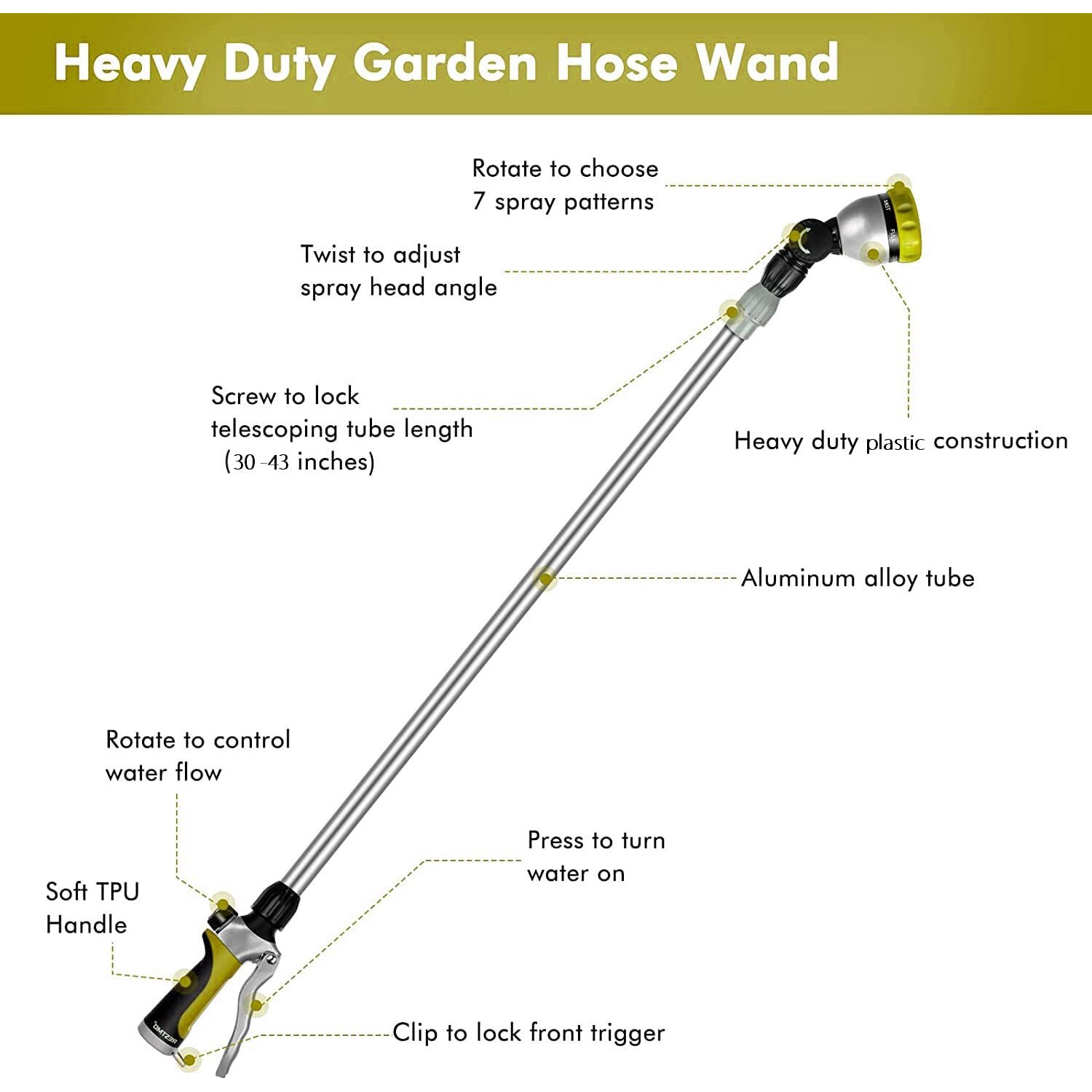 Dolphy 8-Mode Telescopic Water Wand, Water Spray Gun for Garden and Washing - with Adjustable Length