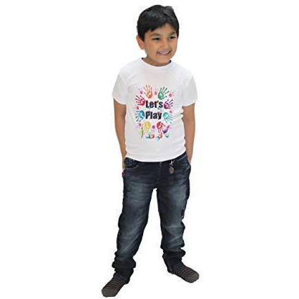 Kaku Fancy Dresses Printed White Holi T-Shirt Costume for Boys & Girls (Lets Play_20-26 Years)