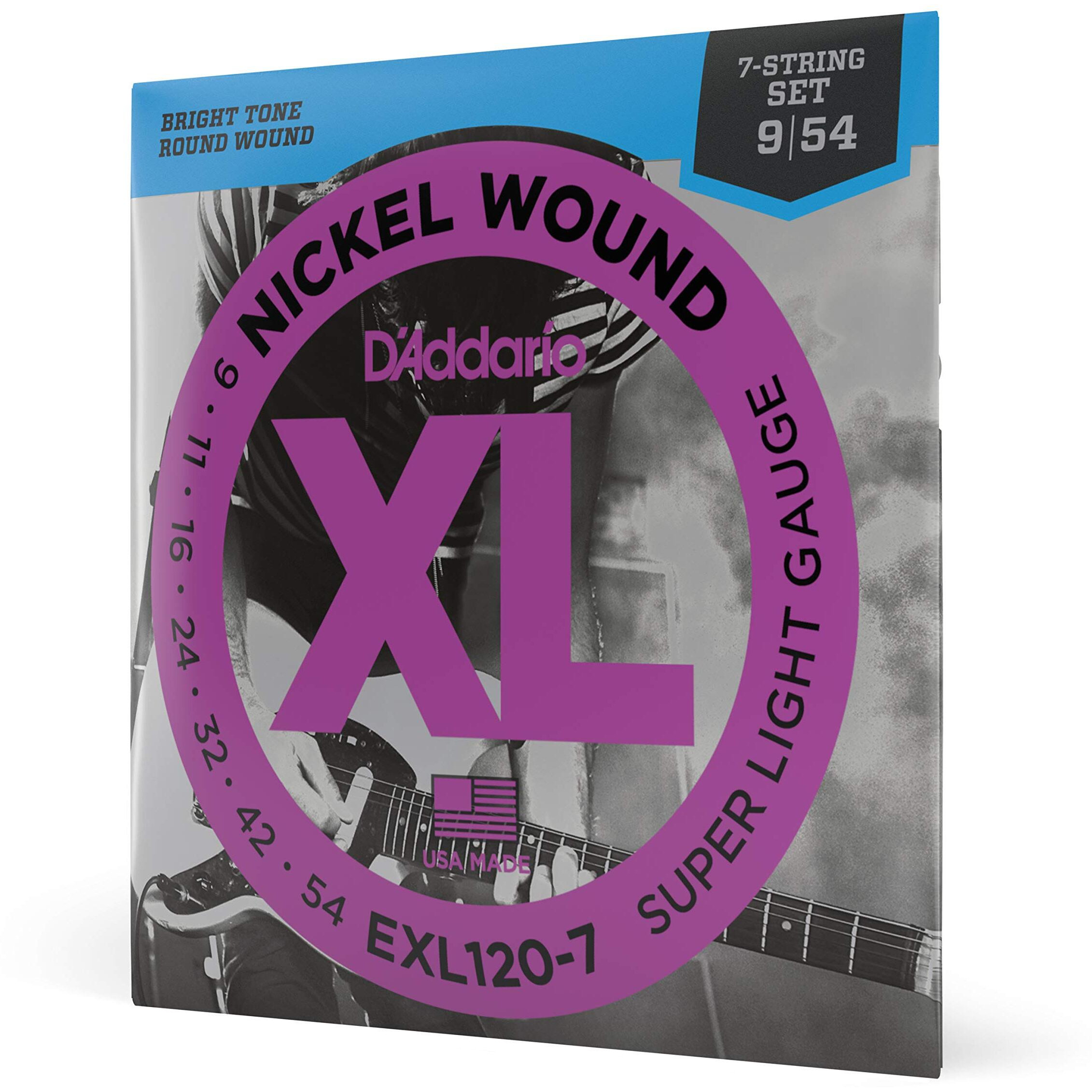 DAddario EXL120-7 Nickel Wound 7-String Electric Guitar Strings, Super Light, 09-54