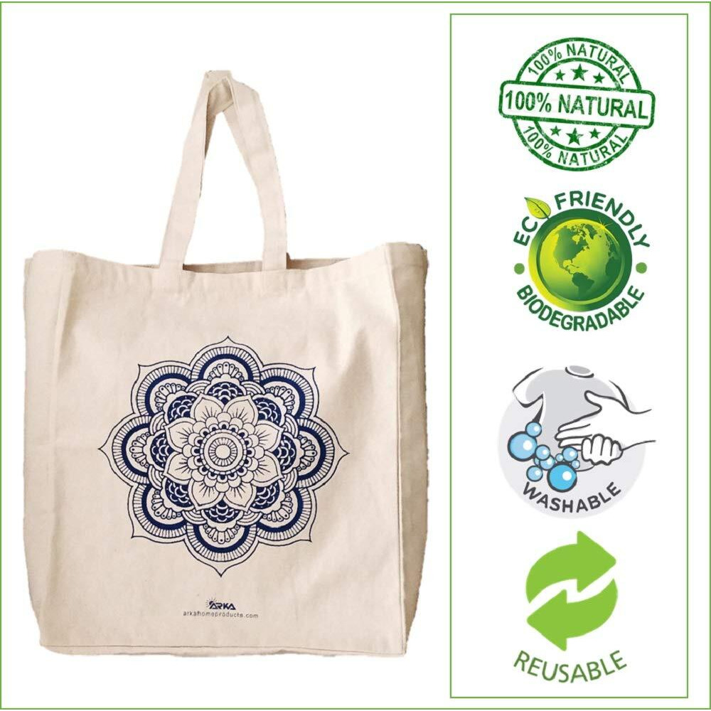 Arka Home Products Unisex-Adult Arka Shopping Bag - Blue Flower Print - 100% Relaxed Fit, Reusable, Printed Canvas Bag