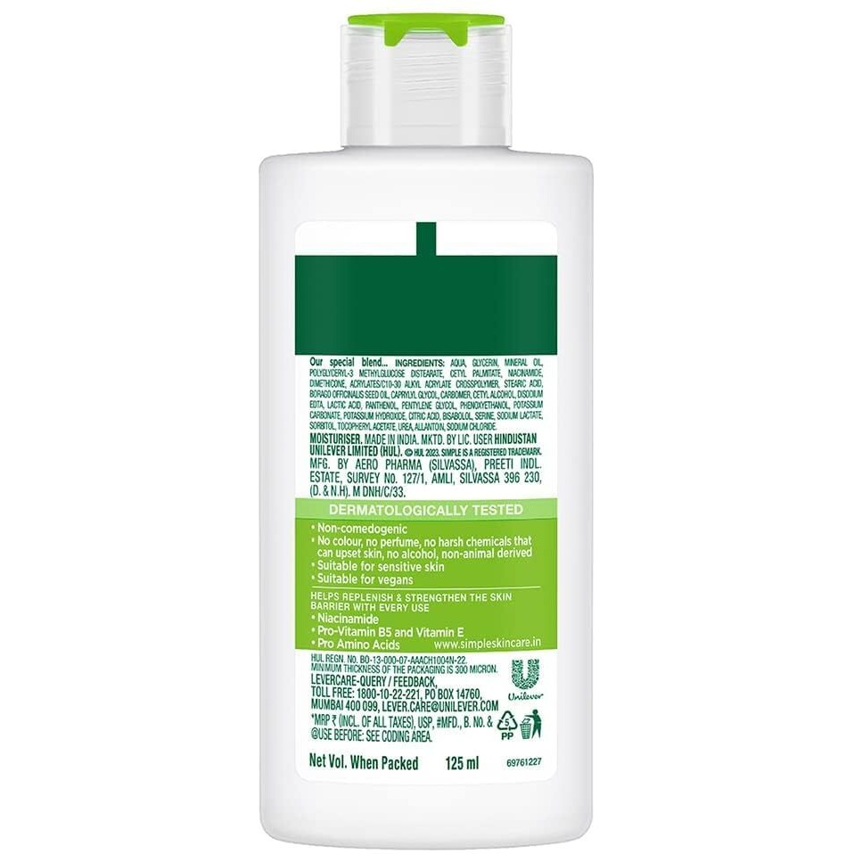 Simple Kind To Skin Hydrating Light Moisturiser Lotion 125ml | For All Day-Long Hydration | For All Skin types