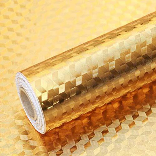 OM AKSHAR self adhesive wallpaper pvc vinyl, countertop stickers waterproof, oil proof heat resistant wall stickers for kitchen, vinyl pvc wallpaper for kitchen for furniture, walls, kitchen etc. (2 M Gold 3D W1)