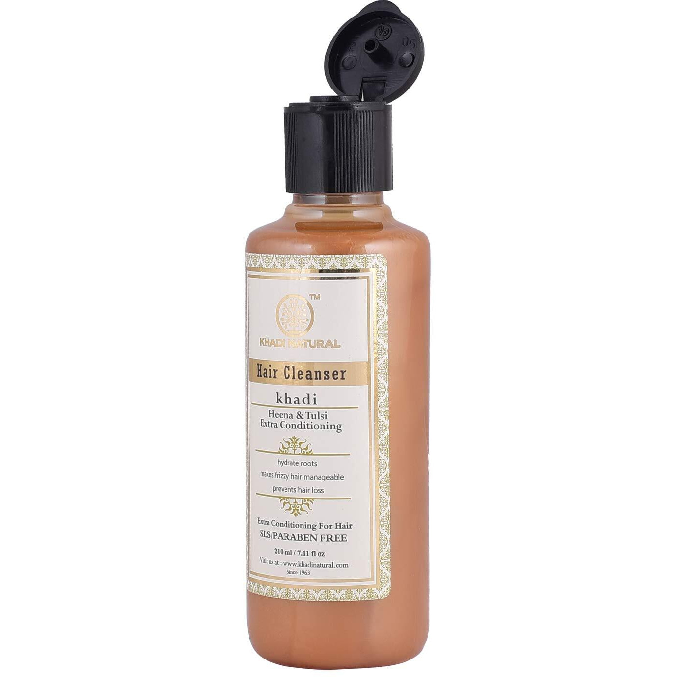Khadi Natural Heena & Tulsi Extra Conditioning Herbal Hair Shampoo | Natural Hair Cleanser for Frizzy Hair | Shampoo For Making Hair Manageable | SLS & Paraben Free |Suitable for All Hair Types| 210 ml