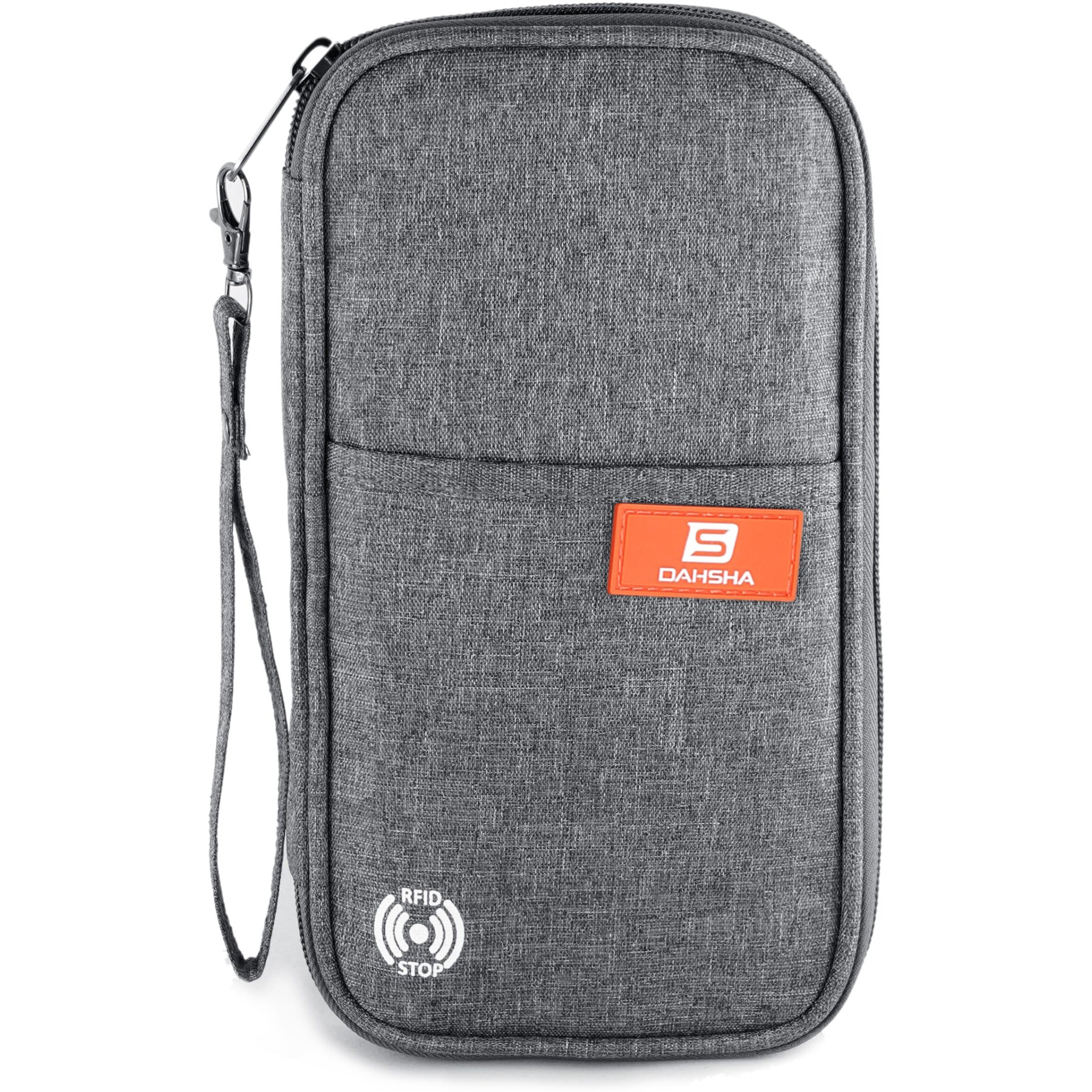 DAHSHA RFID Travel Family Passport Holder Card Holder Wallet Travel Accessories Document Organizer, Passport Cover, with Removable Hand Strap for Men and Women (Grey, 13 x 3 x 23 Cm)