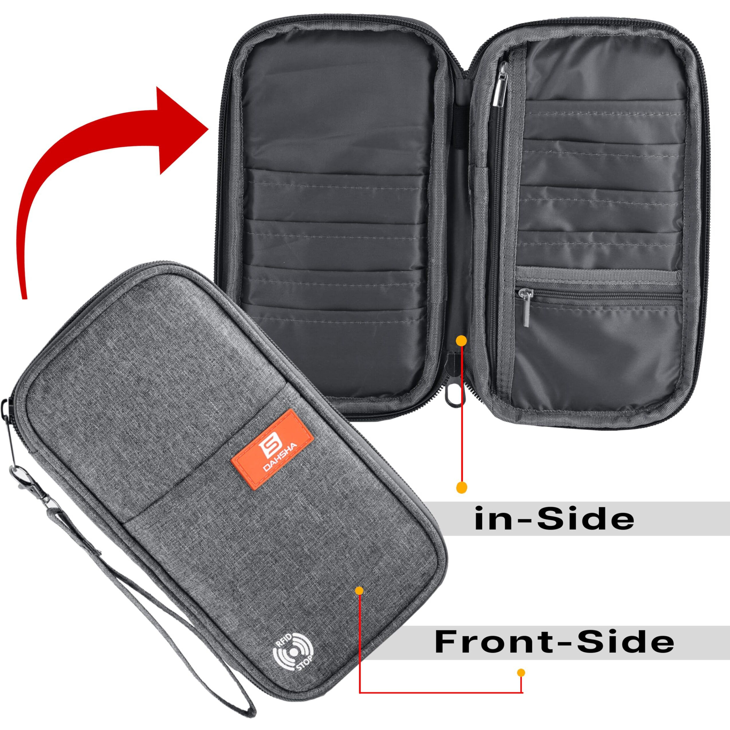 DAHSHA RFID Travel Family Passport Holder Card Holder Wallet Travel Accessories Document Organizer, Passport Cover, with Removable Hand Strap for Men and Women (Grey, 13 x 3 x 23 Cm)