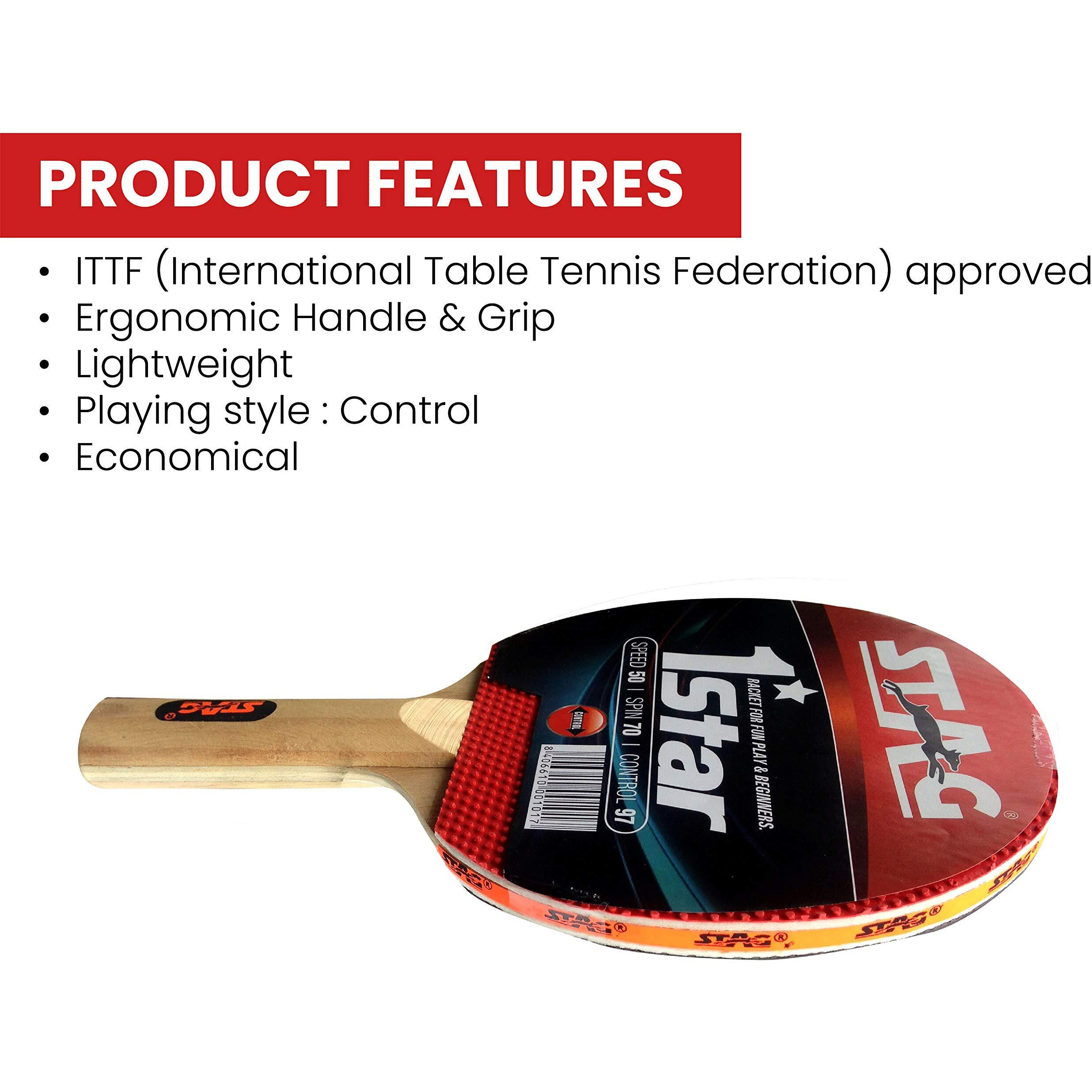 Stag 1 Star Table Tennis Racquet | 148 grams | Beginner | ITTF Approved Rubber | Multicolor Material Wood
