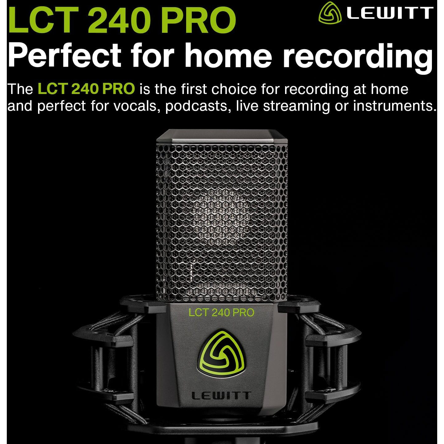 Lewitt LCT 240 PRO Condenser Microphone Shock Mount, Magnetic Pop Filter and Windscreen, Black (Vocal Set)