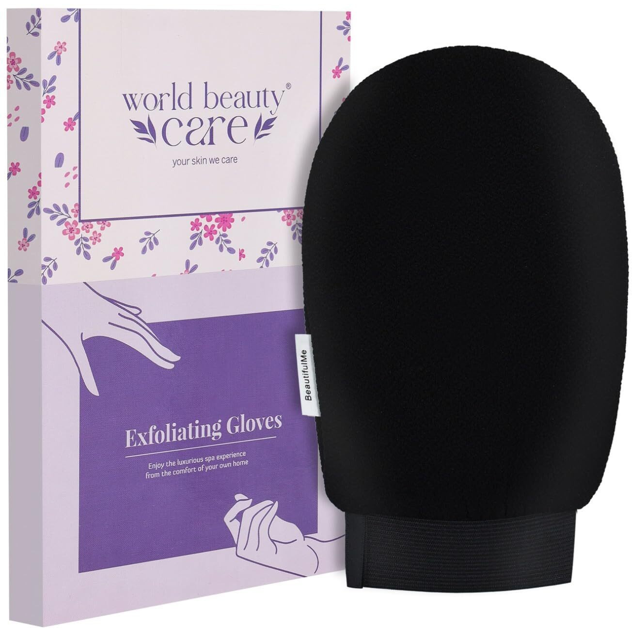 WBC WORLDBEAUTYCARE WBC Body Exfoliating Glove - Pure Viscose Fibre, Double-Layered Exfoliating Body Glove for Dead Skin, Tan Removal for Face and Body by WORLDBEAUTYCARE (Black)