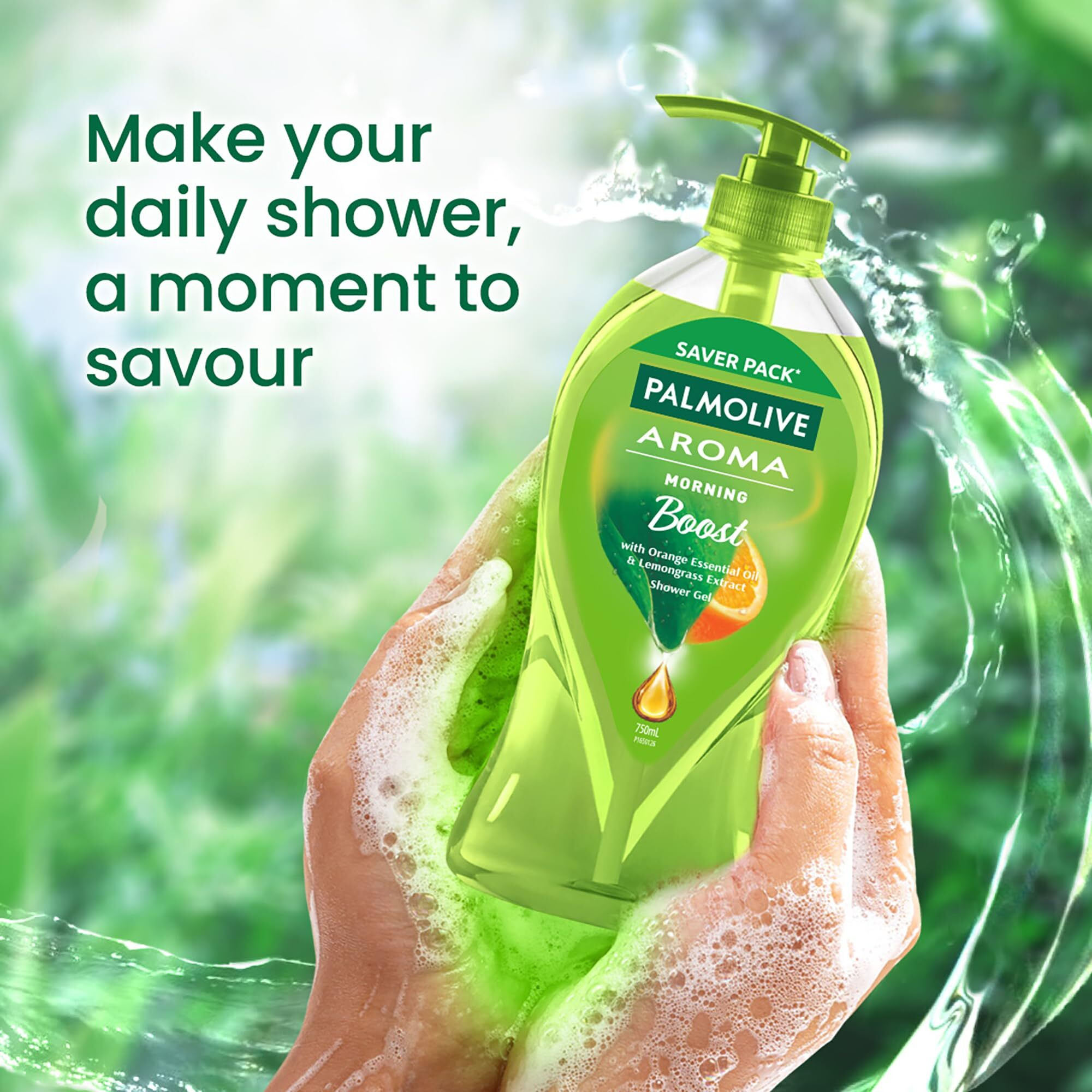 Palmolive Aroma Morning Boost Body Wash, 750Ml Shower Gel Single Pump Bottle, 100% Natural Citrus Essential Oil & Lemongrass Extracts For A Soft And Smooth Skin, Ph Balanced Bodywash