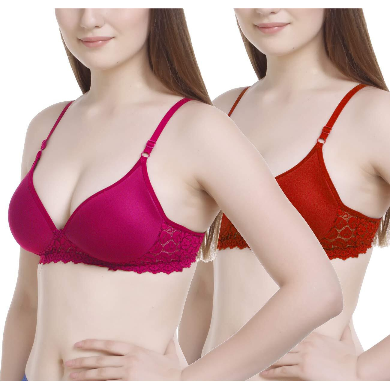 FIMS - Fashion is my style Women s Cotton & Elastane Lightly Padded Non-Wired T-Shirt Bra (NewPaddedBra_Blue,DarkPink,RED_34_Blue, DarkPink, RED_34)