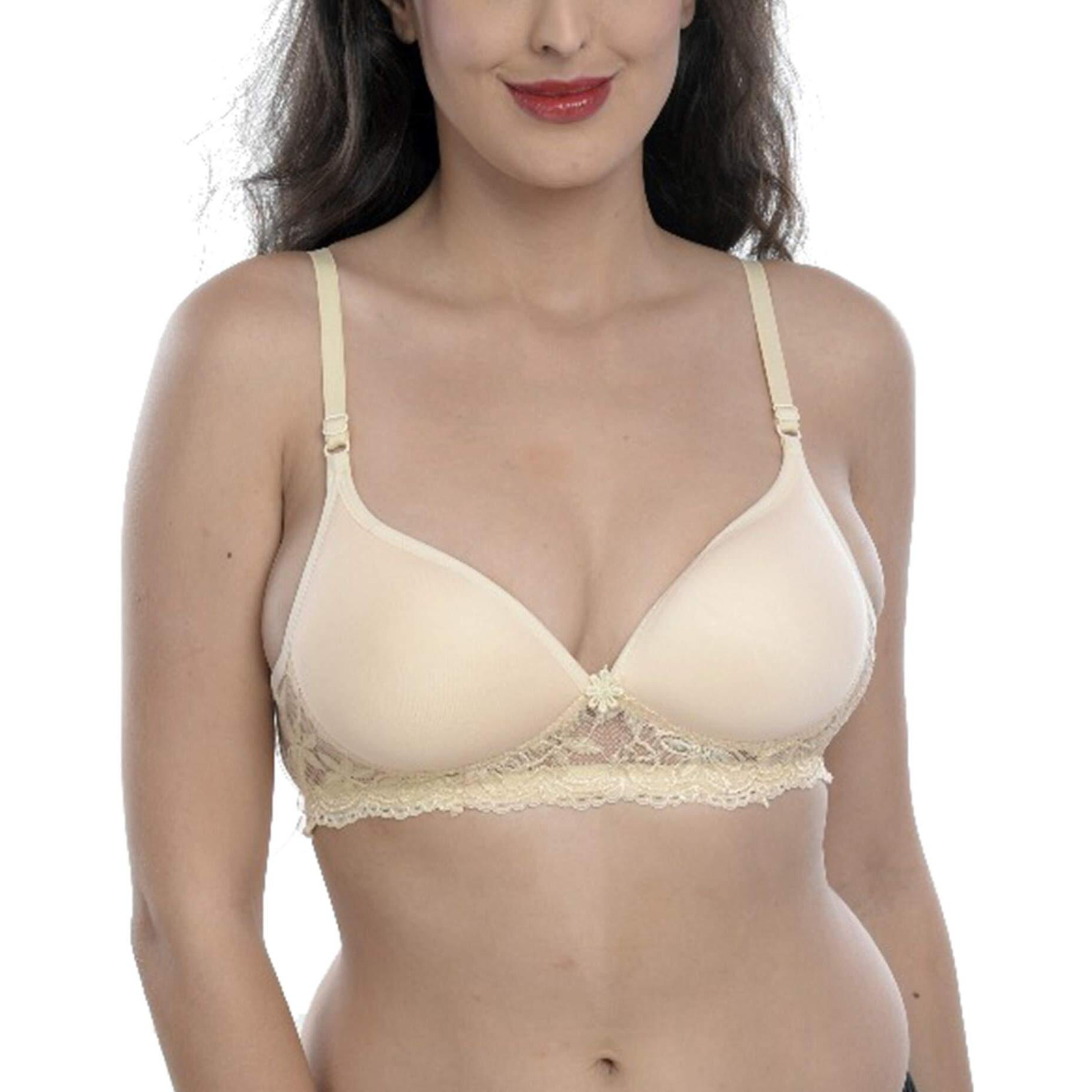FIMS - Fashion is my style Women s Cotton & Elastane Lightly Padded Non-Wired T-Shirt Bra (BeigeNewPaddedBra_32_Beige, One_32)