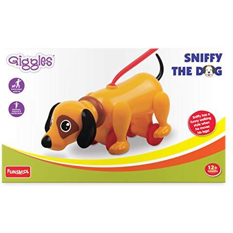 Funskool Giggles - Sniffy The Dog , Pull along toy , Head bobs,Tail wags,Encourages Walking , Toy for 1 year old, Infant and Preschool Toys, 12 months & above