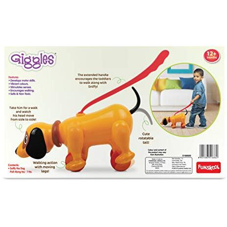 Funskool Giggles - Sniffy The Dog , Pull along toy , Head bobs,Tail wags,Encourages Walking , Toy for 1 year old, Infant and Preschool Toys, 12 months & above