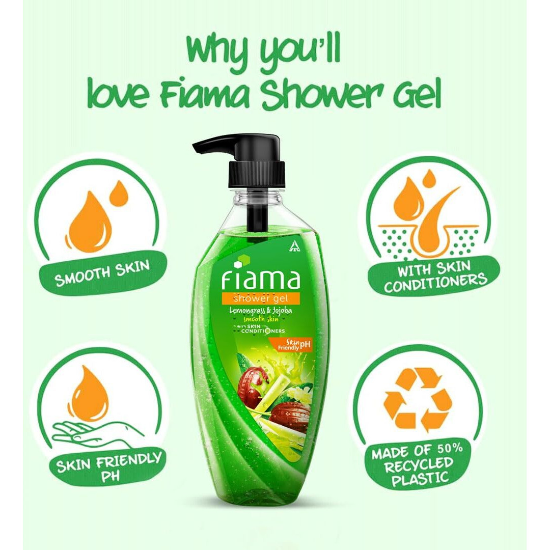 Fiama Body Wash Shower Gel Lemongrass & Jojoba, 500ml, Body Wash for Women and Men with Skin Conditioners for Smooth & Moisurised Skin, Suitable for All Skin Types