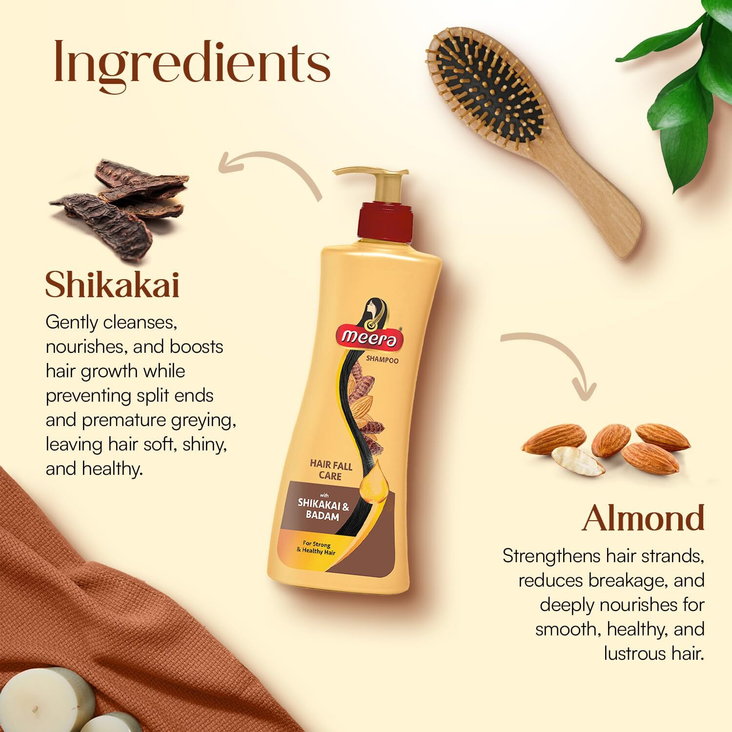 Meera Hairfall Care Shampoo, Goodness Of Badam & Shikakai, For Strong & Healthy Hair, For Men And Women, Paraben Free, 340ml