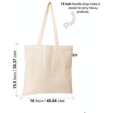 VantageKart Natural Cotton Plain Tote Shopping Bags with Extra Strong 13  Handle | Hold 35 lbs | Heavy Duty, Washable, Eco Friendly Biodegradable Canvas Multipurpose Grocery Bag - Set of 6