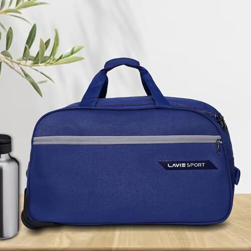 Lavie Sport Polyester Lino Wheel Duffel Bag|2 Wheel Duffle Bag|Built To Last Wheels And Trolley, 63 x 30 x 32 Centimeters, Navy