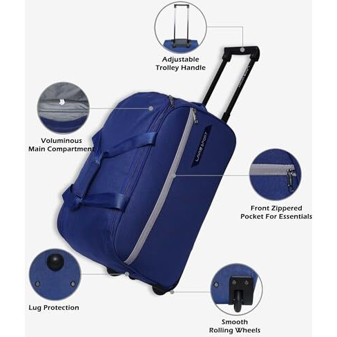 Lavie Sport Polyester Lino Wheel Duffel Bag|2 Wheel Duffle Bag|Built To Last Wheels And Trolley, 63 x 30 x 32 Centimeters, Navy