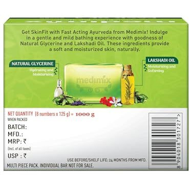 Medimix Ayurvedic Natural Glycerine Bathing Soap With Lakshadi Oil For Soft, Supple & Moisturised Skin 125g (Combo Pack of 8) | Natural | Herbal | Paraben-free & Sulphate-free | 100% Vegan