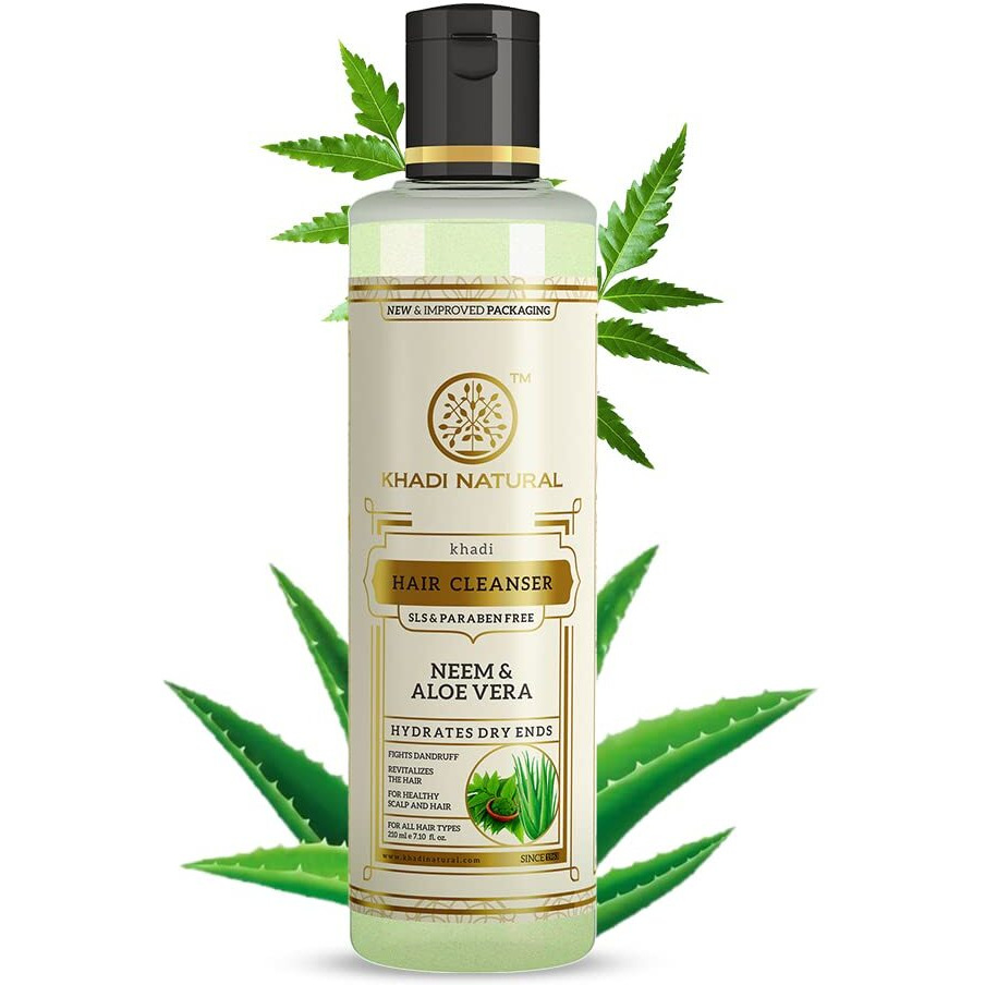 Khadi Natural Neem & Aloe Vera Herbal Shampoo | Anti-Dandruff & Scalp Cooling | Strengthens Hair Roots | Supports Scalp Health| SLS & Paraben Free | 210ml