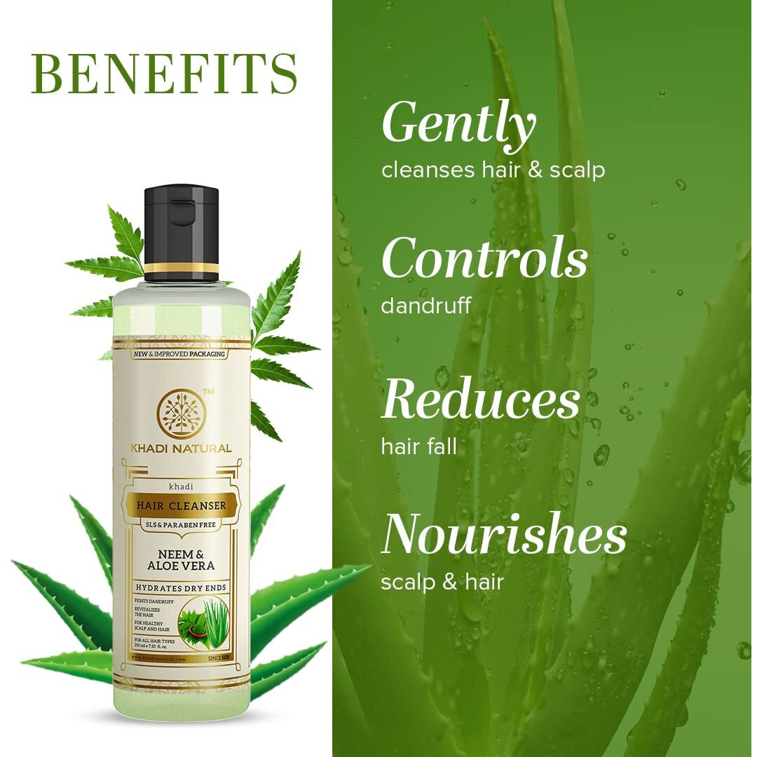 Khadi Natural Neem & Aloe Vera Herbal Shampoo | Anti-Dandruff & Scalp Cooling | Strengthens Hair Roots | Supports Scalp Health| SLS & Paraben Free | 210ml