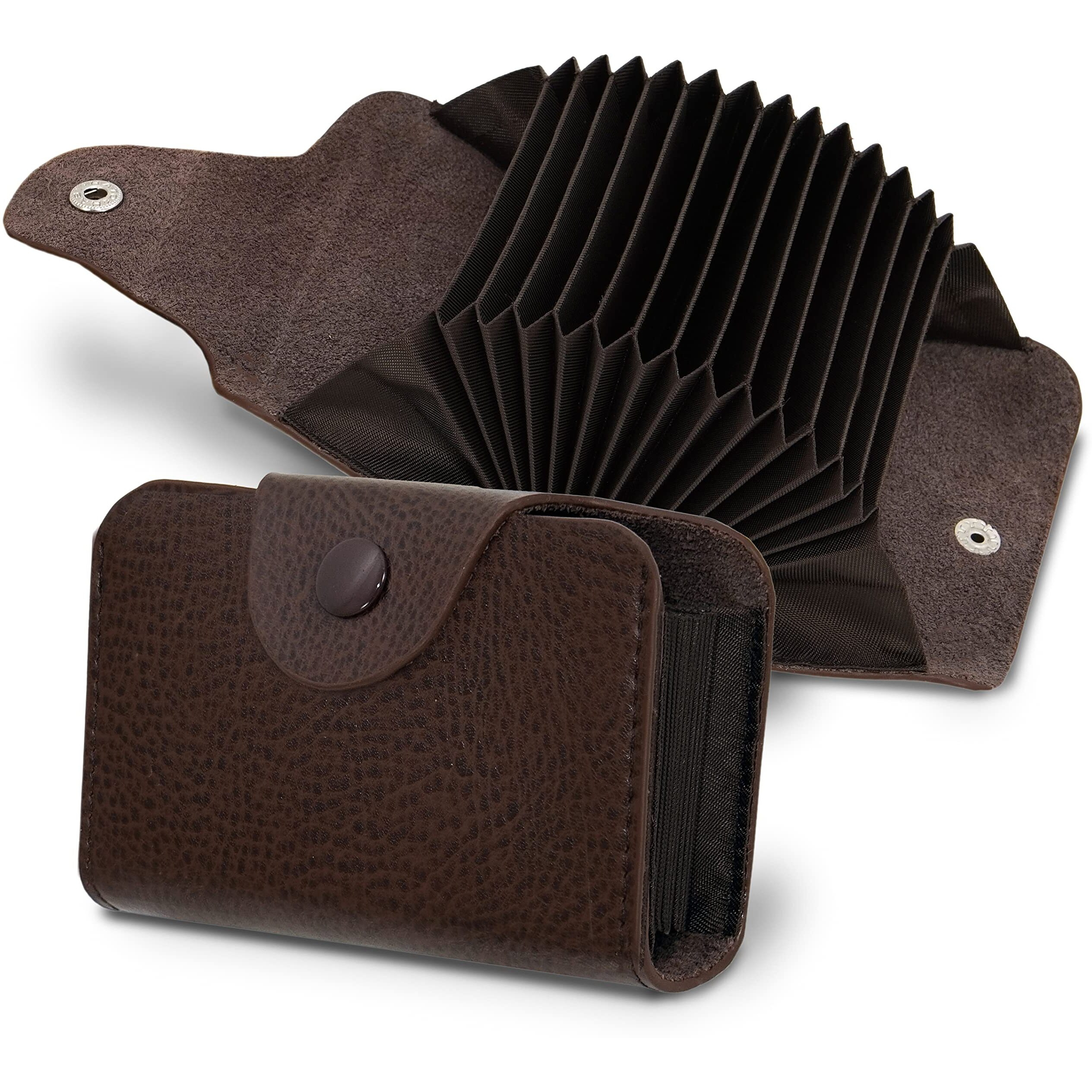 Storite 13 Slots Leather Credit Card Holder Wallet for Men & Women (10.5 x 7.5 x 2.6 cm, Brown)