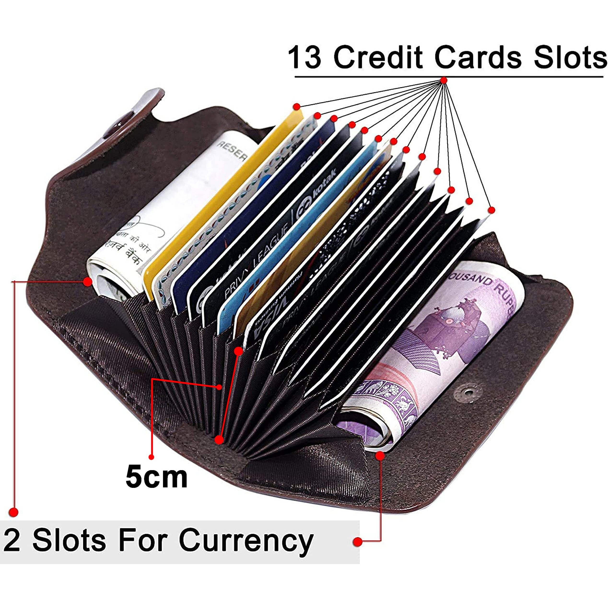Storite 13 Slots Leather Credit Card Holder Wallet for Men & Women (10.5 x 7.5 x 2.6 cm, Brown)
