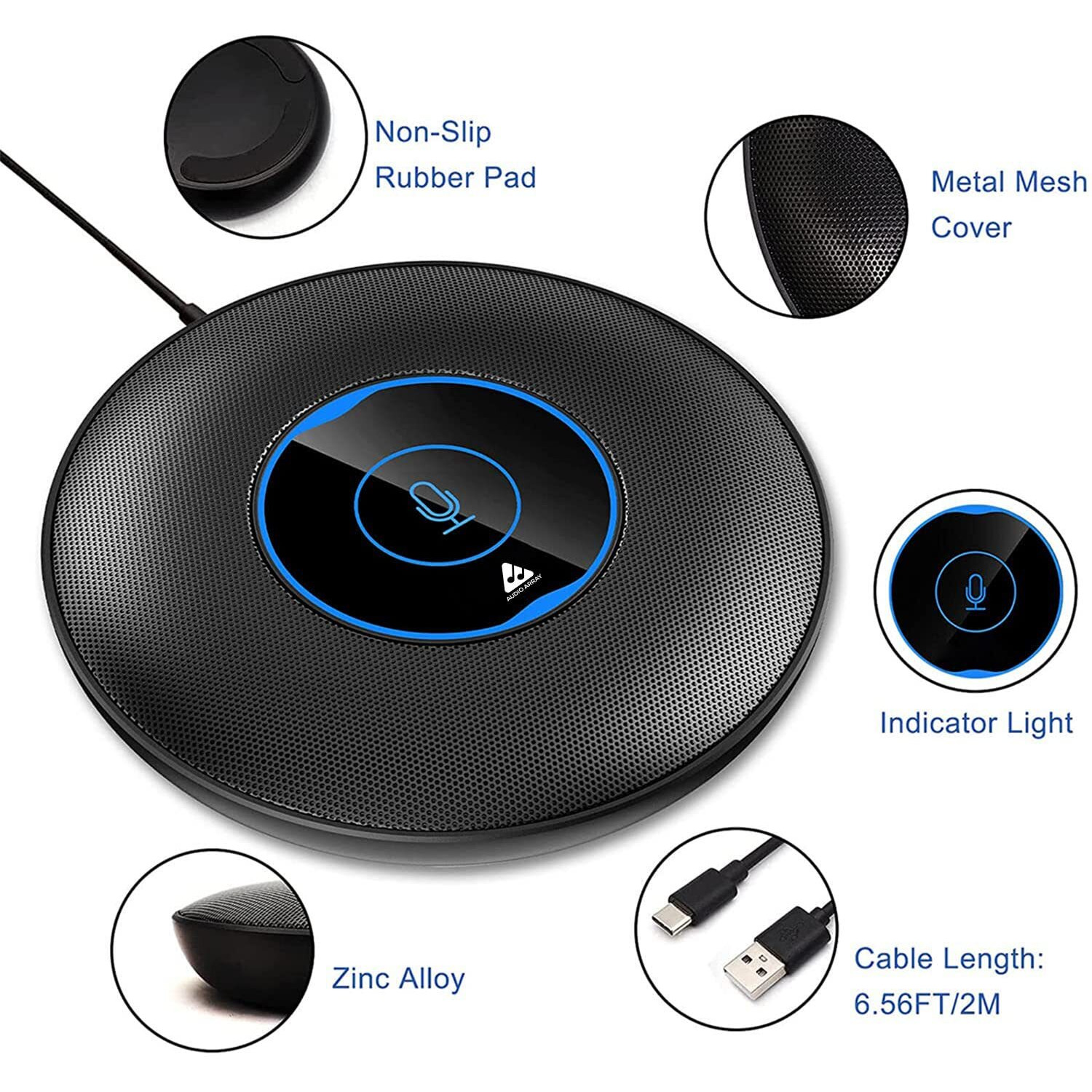 Audio Array AM-C5 USB Plug & Play Conference Mic for Mac OS & Windows | Conference, Recording, Skype, Online Class with Range Upto 5M | One Touch Mute Button & Light Indicator (NOT A Speaker)