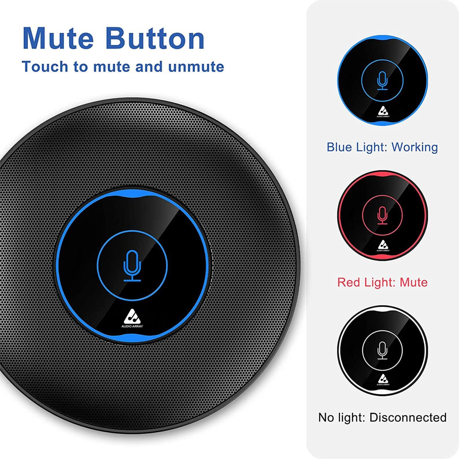 Audio Array AM-C5 USB Plug & Play Conference Mic for Mac OS & Windows | Conference, Recording, Skype, Online Class with Range Upto 5M | One Touch Mute Button & Light Indicator (NOT A Speaker)