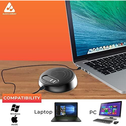 Audio Array AM-C10 USB Plug & Play Conference Microphone & Speaker | Omni Directional Pickup Upto 4M | Speaker and Mic Mute Buttons | Volume Control & Mute Button| Ideal for Meeting & Video Call