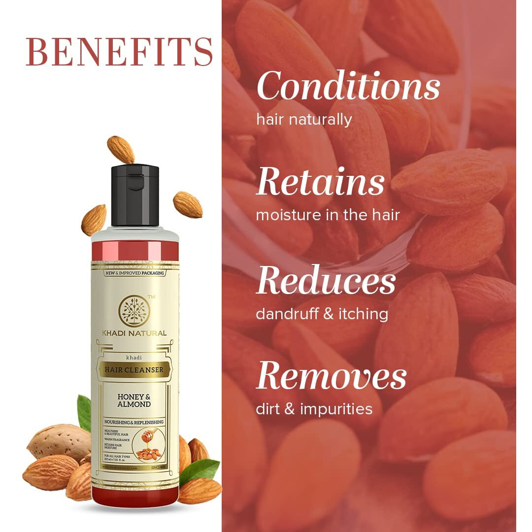 Khadi Natural Honey & Almond Hair Shampoo for Controlling Hair Fall |Natural Shampoo for Healthy & Shiny Hair |Suitable for All Hair Types, 210ml
