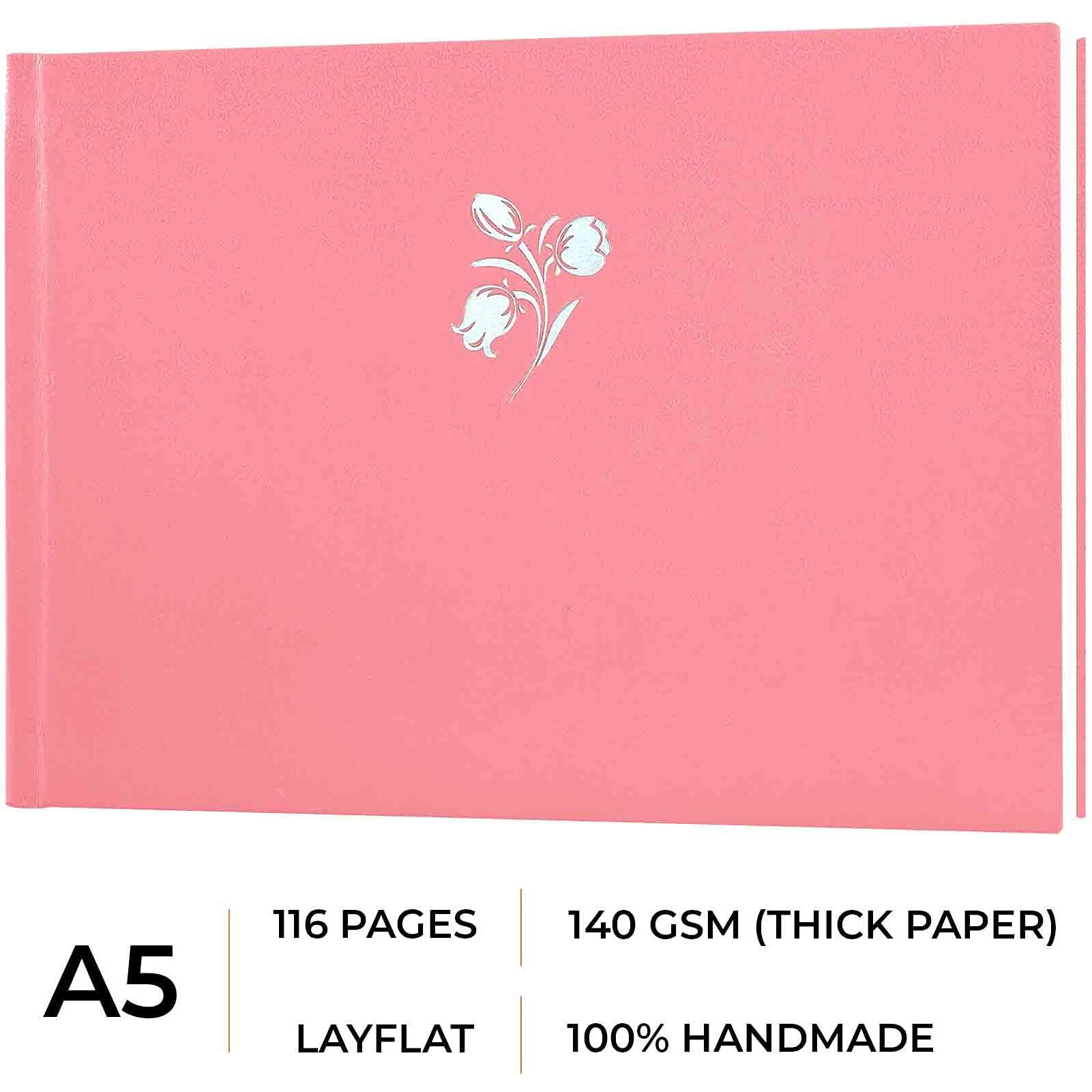 MENORAH - A5- Sketch Book for Artist -140 GSM-(58 Sheets / 116 Pages)- Art Journal (Size 14.8 cm x 21.0 cm)-Drawing Book -Hard Case Bound-Handmade-CASSATA Sketchbook-(Cherry Pink- Orchid)- Landscape