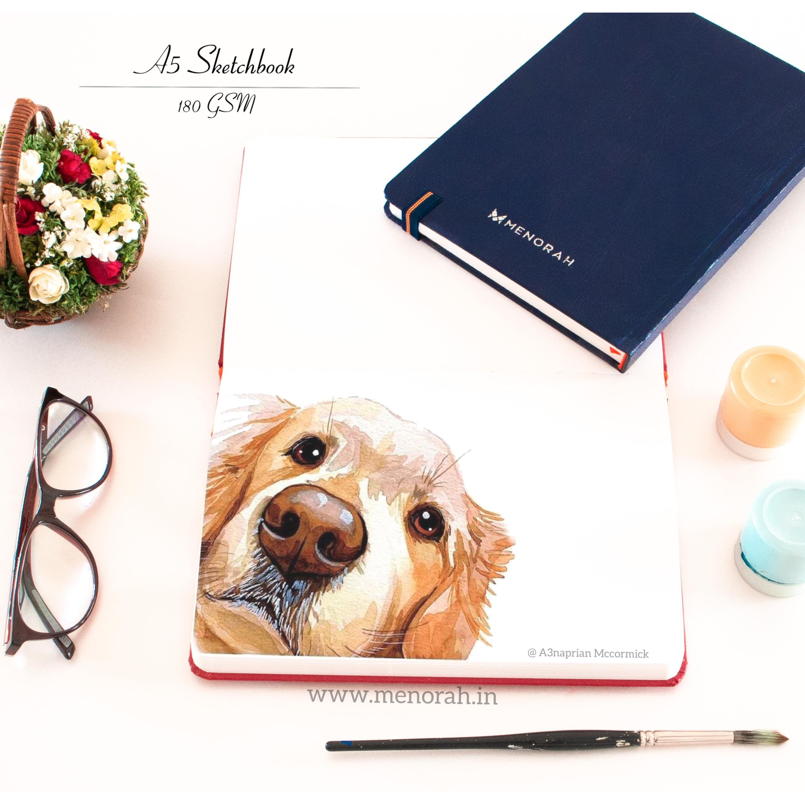 MENORAH Paper - A5 - Sketch Book For Artist - 180 Gsm (100 Pages / 50 Sheets) - Artist Drawing Book - (21.0Cm X 14.8Cm) - Hard Case Bound - Completely Handmade - Portrait(Blue), Oil Paint
