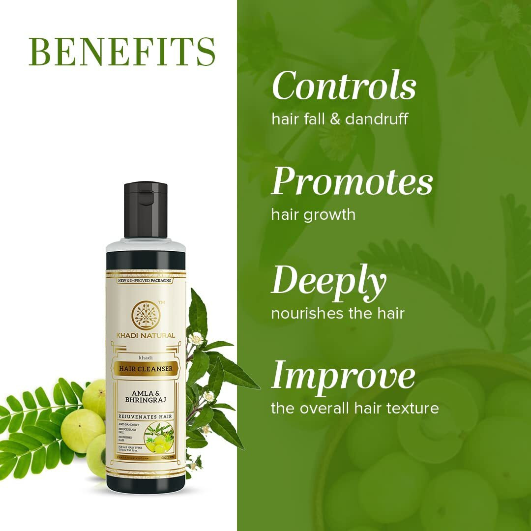 Khadi Natural Amla & Bhringraj Hair Cleanser(Shampoo) | Hair Cleanser With Natural Ingredients | Anti-Dandruff Shampoo | Shampoo For Nourishing Hair | Suitable For All Hair Types | 210Ml