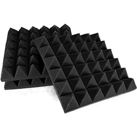 YGM Acoustic Foams Pyramid Acoustic Panels 12  X 12  X 2 , 38 Kg/m Premium Grade Studio Noise, Echo Reduction and Absorption, 3D Structure (Charcoal Black) (Single)