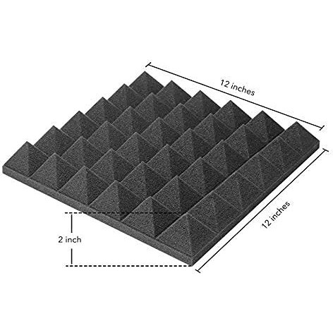 YGM Acoustic Foams Pyramid Acoustic Panels 12  X 12  X 2 , 38 Kg/m Premium Grade Studio Noise, Echo Reduction and Absorption, 3D Structure (Charcoal Black) (Single)