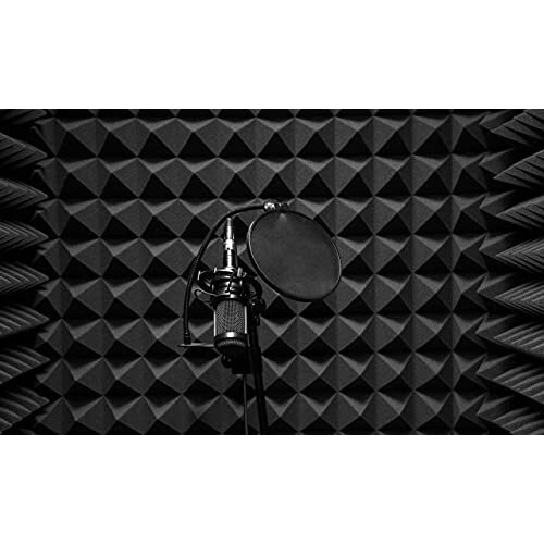 YGM Acoustic Foams Pyramid Acoustic Panels 12  X 12  X 2 , 38 Kg/m Premium Grade Studio Noise, Echo Reduction and Absorption, 3D Structure (Charcoal Black) (Single)