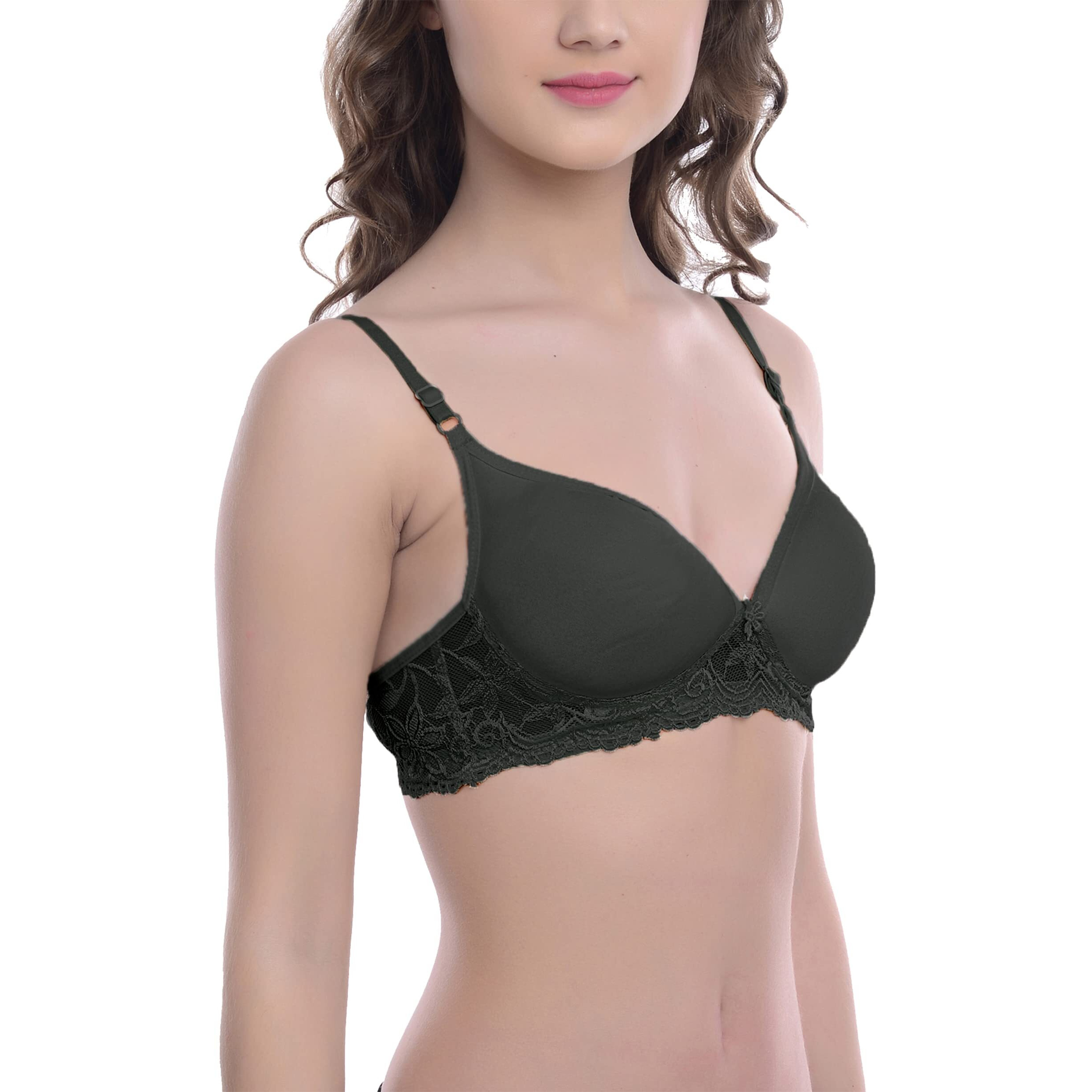 FIMS - Fashion is my style Women s Padded Lace Cotton Non Wired Full Coverage T-Shirt Bra Shaper Bra Push up Bra Teenage Bra Regular Use Bra Comfortable Bra Black-Size 40