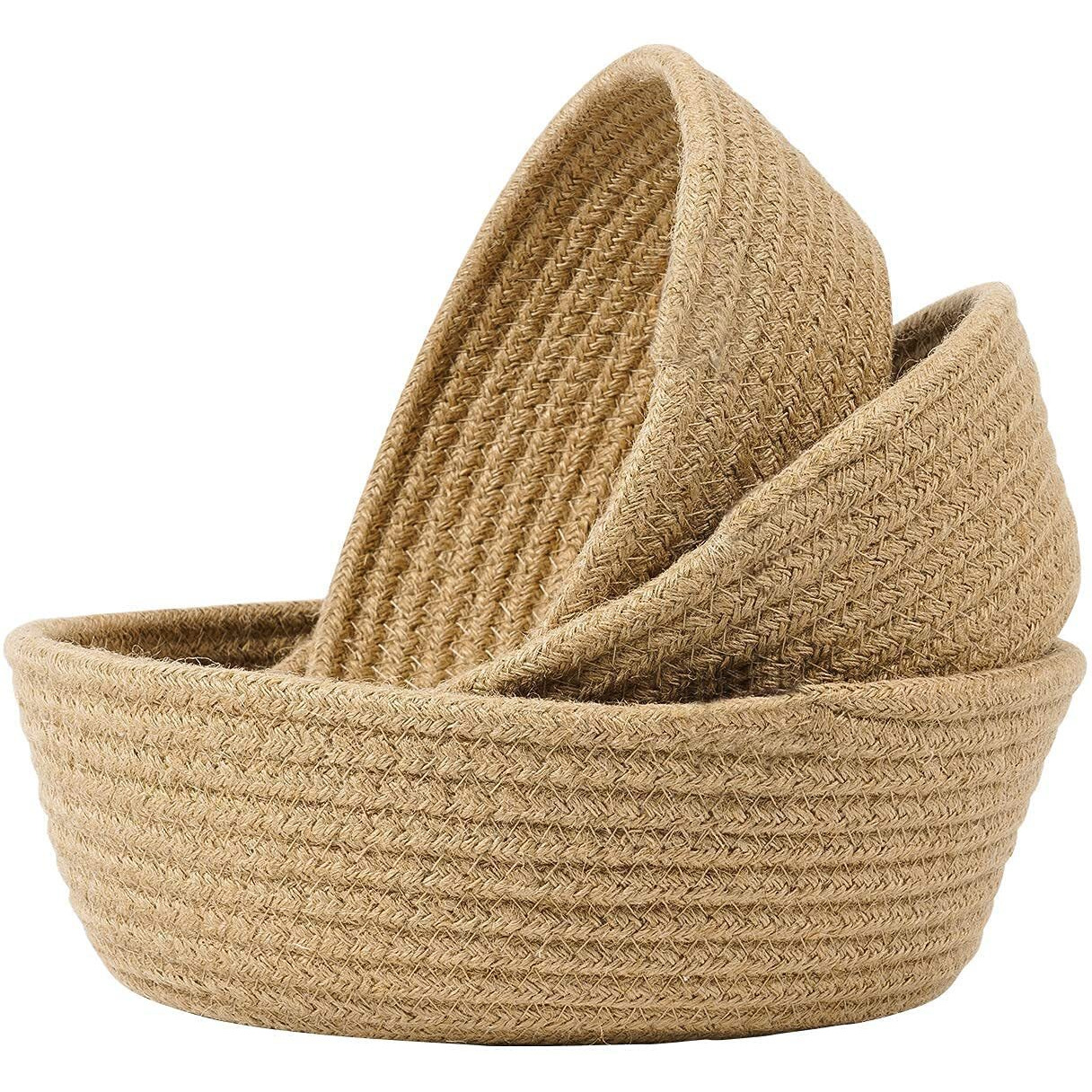 Habere India-All the Cultures Fabricating India Jute Round Baskets Online | Designer Baskets | Storage/Shelves Baskets | Fruit Baskets Or Clothes (Beige, Set Of All 3 Sizes (S, M & L))