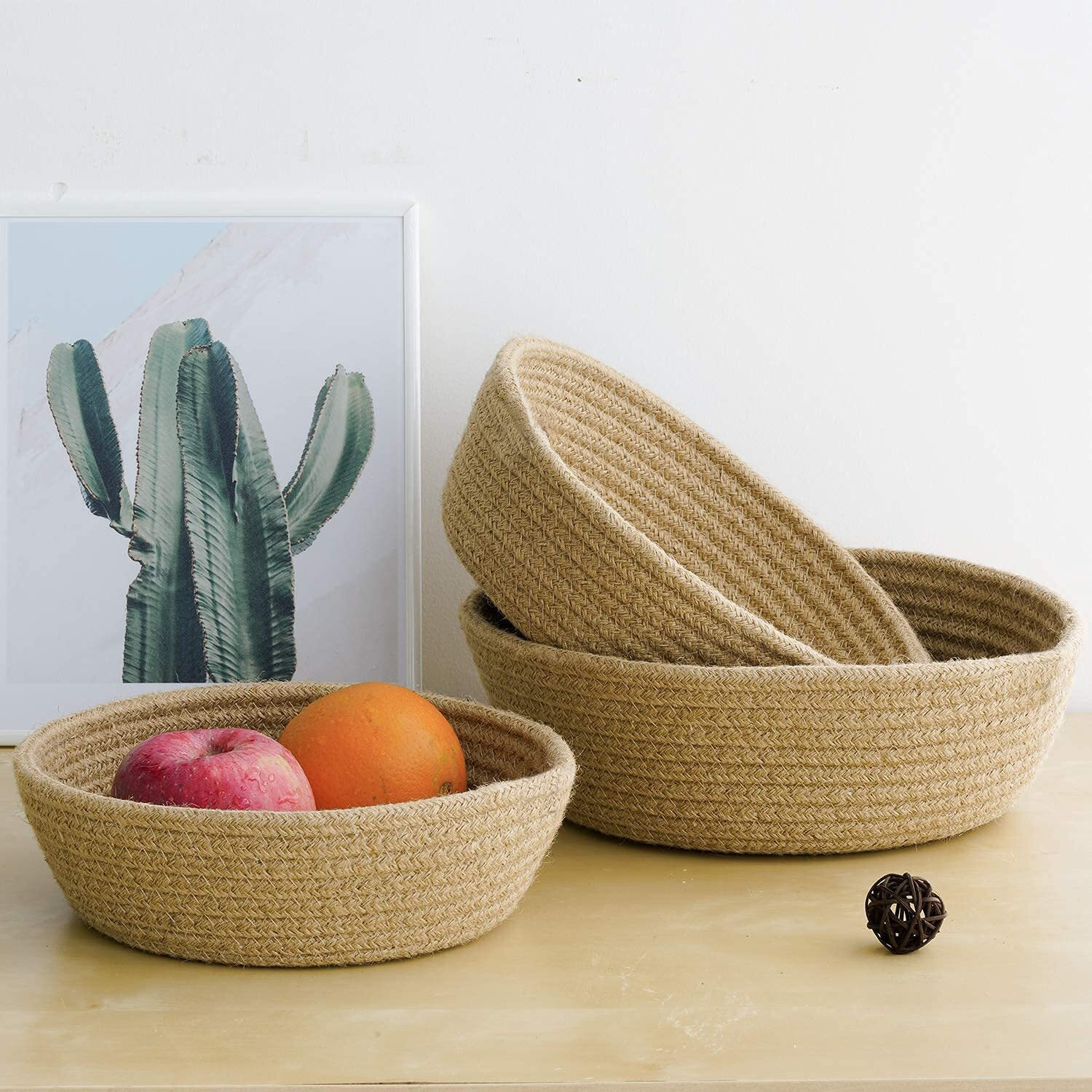 Habere India-All the Cultures Fabricating India Jute Round Baskets Online | Designer Baskets | Storage/Shelves Baskets | Fruit Baskets Or Clothes (Beige, Set Of All 3 Sizes (S, M & L))