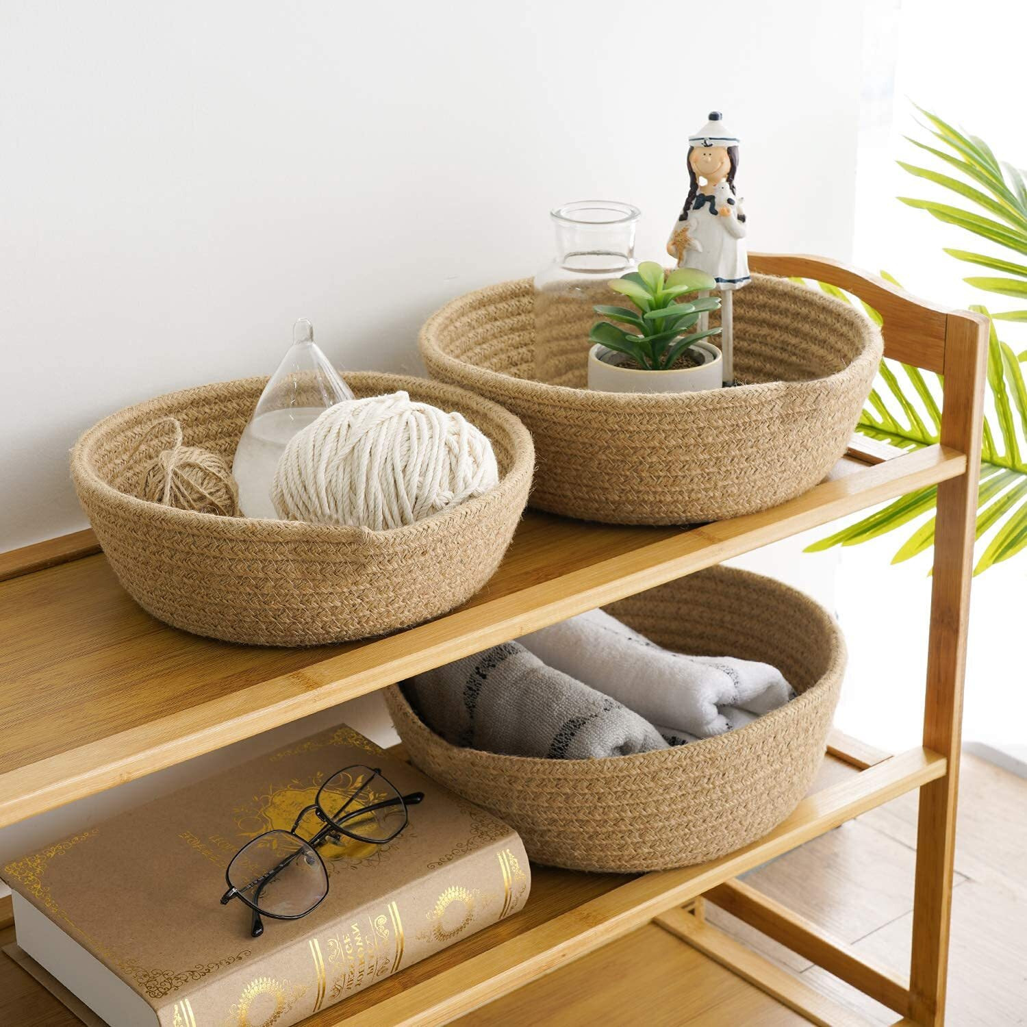 Habere India-All the Cultures Fabricating India Jute Round Baskets Online | Designer Baskets | Storage/Shelves Baskets | Fruit Baskets Or Clothes (Beige, Set Of All 3 Sizes (S, M & L))