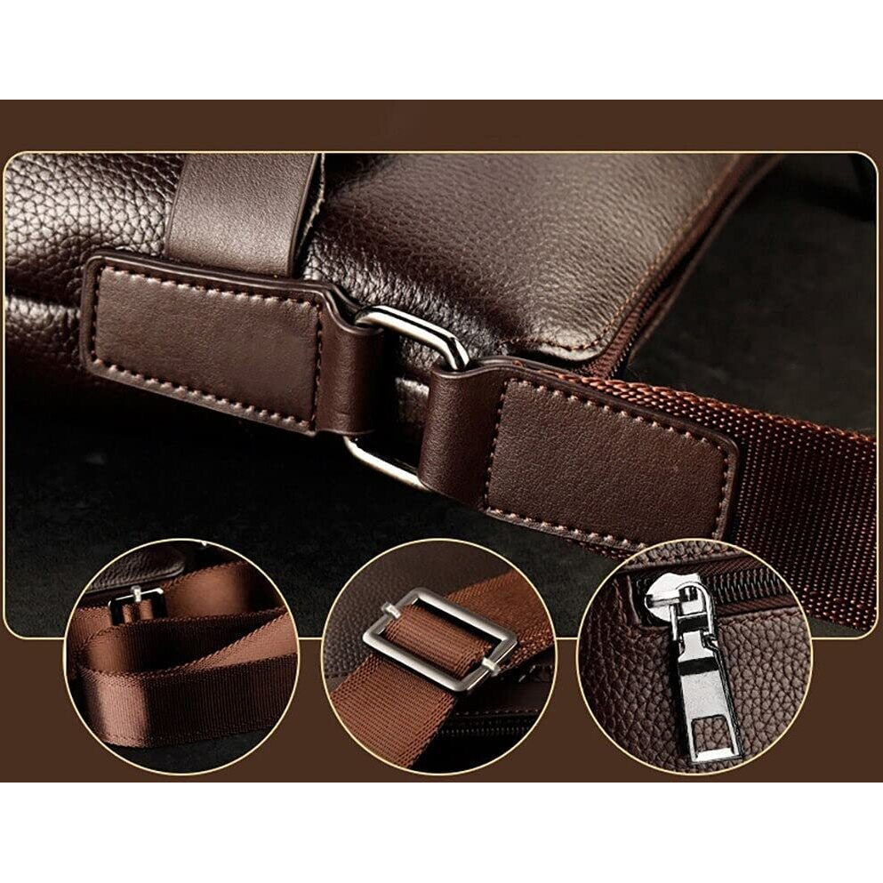 BROGBUS HANDBAG pu Leather Men Bag Casual Business Messenger Bag for Cross body Bag Male Shoulder Bags (Brown, L- 10.05inch H- 11.5inch W- 3inch)